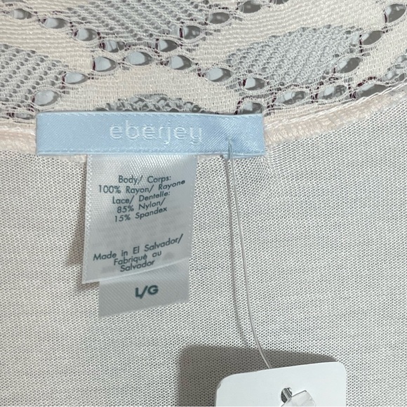 NWT EBERJEY Mabel Wrap Front Jersey Robe with Wide Lace Trim Pink Peach L Large - Picture 9 of 15